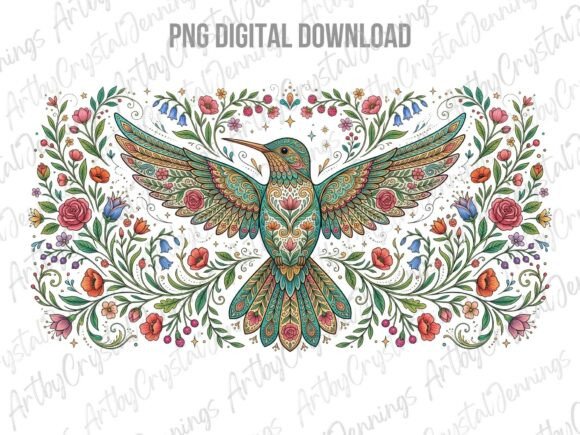 Download Floral Boho Folk Art Hummingbird PNG - Png Collection
