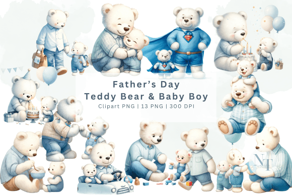 Download Fathers Day &amp; Teddy Baby Boy Clipart PNG - Png Collection