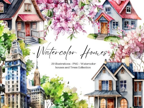 Download Watercolor House Clipart PNG Bundle - Png Collection