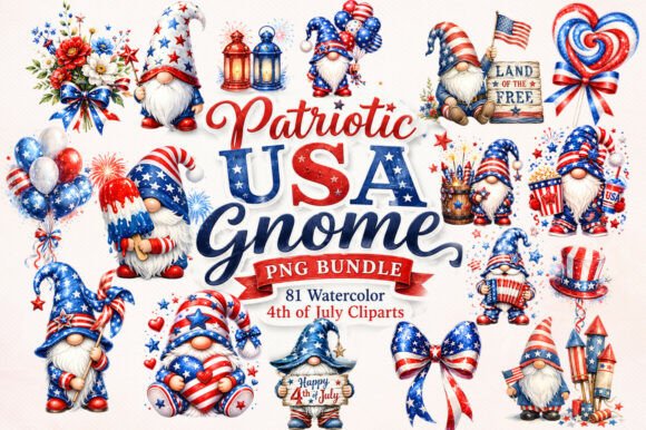 Download Patriotic-usa-gnome-png-bundle-pack - Png Collection