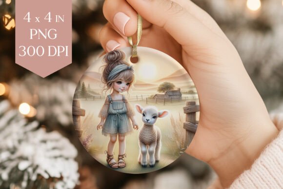 Download Girl and Lamb Ornament PNG Sublimation - Png Collection