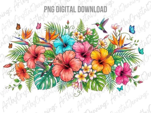 Download Tropical Floral Hibiscus Hummingbird PNG - Png Collection