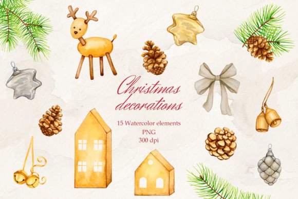 Download Christmas Decorations. Watercolor. PNG. - Png Collection