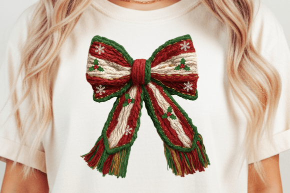 Download Knitted Christmas Bow PNG Cozy Red Green - Png Collection