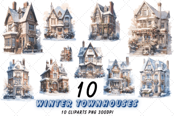 Download Watercolor Winter Townhouses Clipart Png - Png Collection