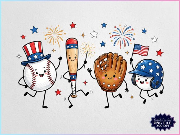 Download Patriotic Baseball Friends Doodles PNG - Png Collection