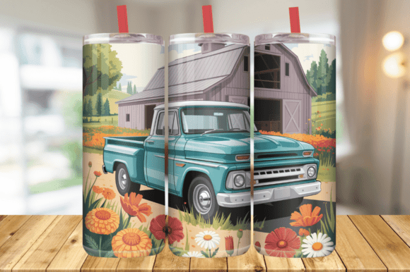 Download Old Truck Flower Meadow Tumbler Wrap PNG - Png Collection