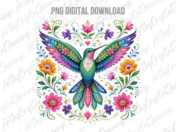 Download Colorful Folk Art Hummingbird PNG - Png Collection