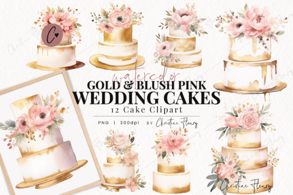 Download Watercolor Gold Blush Wedding Cakes PNG - Png Collection