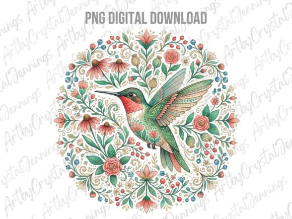 Download Floral Folk Art Hummingbird PNG - Png Collection