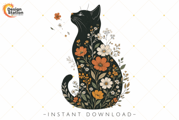 Download Boho Botanical Cat PNG Illustration - Png Collection