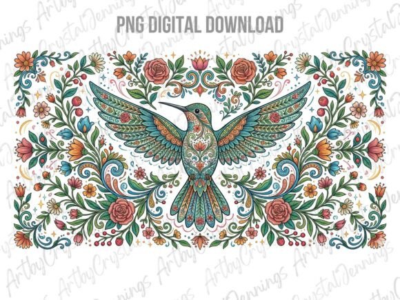 Download Colorful Floral Folk Art Hummingbird PNG - Png Collection