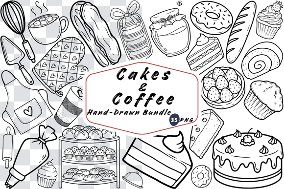 Download 35 Cakes &amp; Coffee Hand-Drawn PNGs - Png Collection