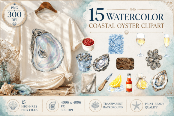 Download Coastal Oyster Watercolor Clipart PNG - Png Collection