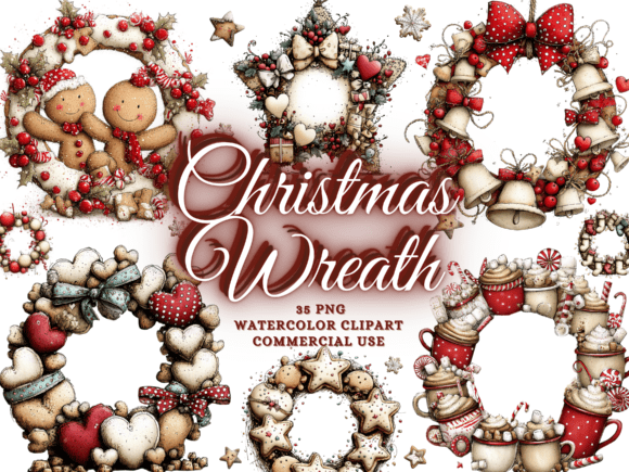 Download Whimsical Christmas Wreath Clipart Png - Png Collection