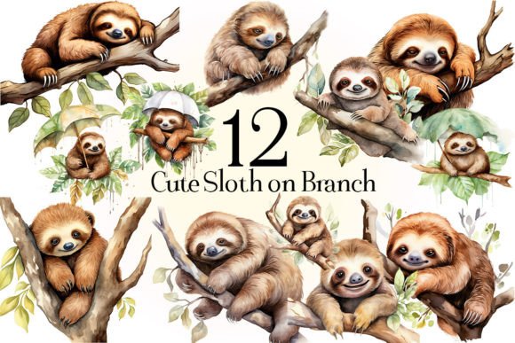 Download Cute Sloth on Branch Clipart PNG - Png Collection