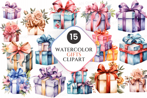 Download 15 Gift Watercolor Clip-art Bundle | PNG - Png Collection