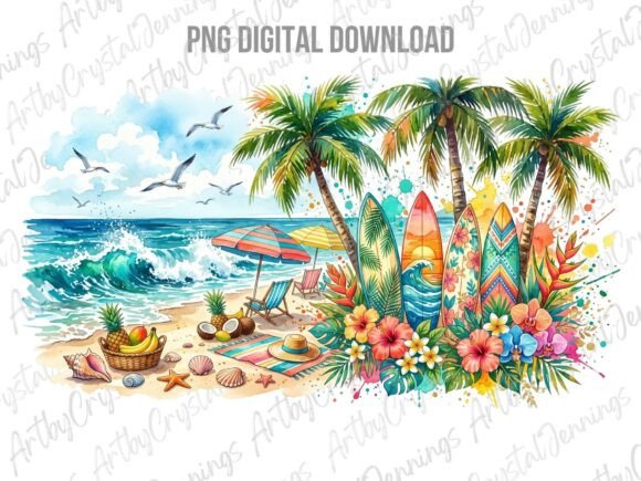 Download Summer Beach Watercolor Clipart PNG - Png Collection