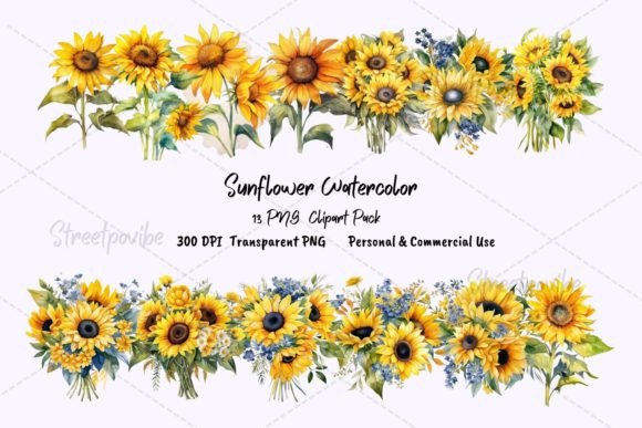 Download Sunflower Watercolor Clipart PNGs Pack - Png Collection