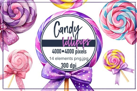 Download Watercolor Sweets Candies Lollipops PNG - Png Collection
