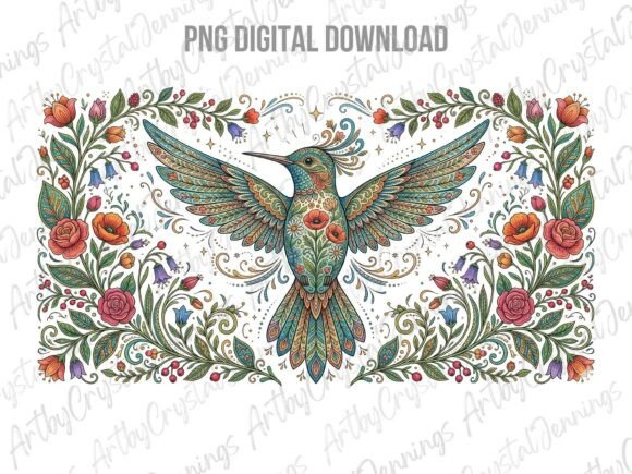 Download Floral Boho Folk Art Hummingbird PNG - Png Collection