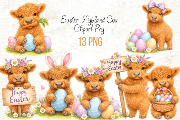 Download Easter Highland Cow Clipart PNG - Png Collection