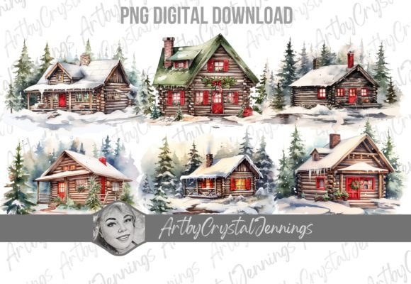 Download Christmas Log Cabin Watercolor House PNG - Png Collection