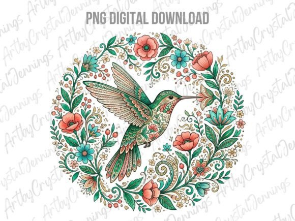 Download Floral Folk Art Hummingbird PNG - Png Collection