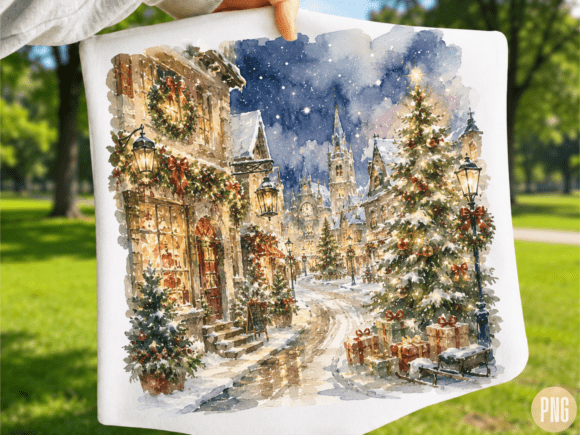 Download Vintage Christmas Village Watercolor PNG - Png Collection