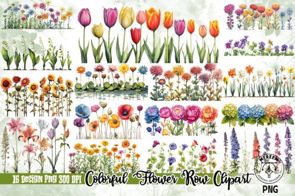 Download Colorful Flower Row Clipart PNG - Png Collection
