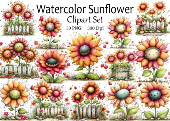 Download Watercolor Sunflower PNG Clipart Set - Png Collection