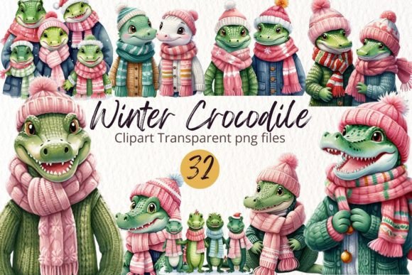 Download Watercolor Winter Crocodile Clipart PNG - Png Collection