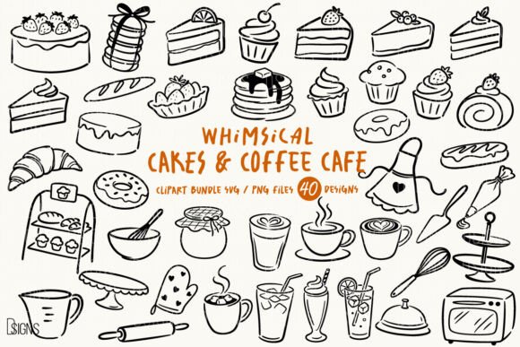 Download Cakes &amp; Coffee SVG PNG Hand-Drawn Bundle - Png Collection