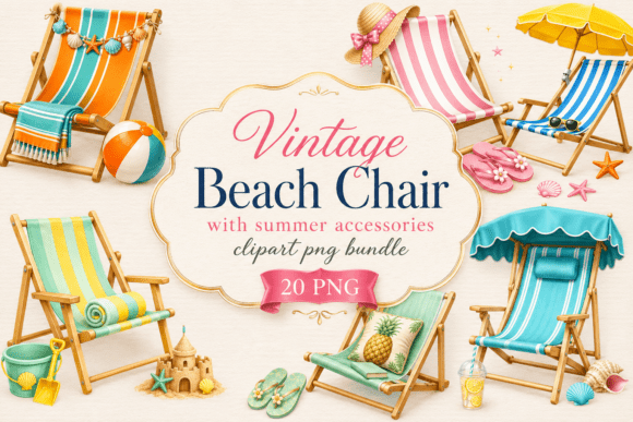 Download Vintage Beach Chair Clipart PNG Bundle - Png Collection
