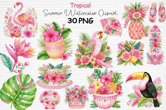Download Tropical Summer Watercolor Clipart PNG - Png Collection