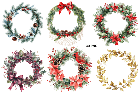 Download Watercolor Christmas Wreath Clipart PNG - Png Collection