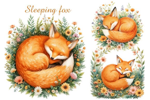 Download Sleeping Fox in a Flower Meadow. 5 Png - Png Collection