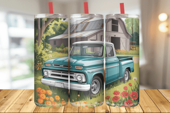 Download Old Truck Flower Meadow Tumbler Wrap PNG - Png Collection