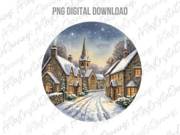 Download Winter Christmas Village Watercolor PNG - Png Collection