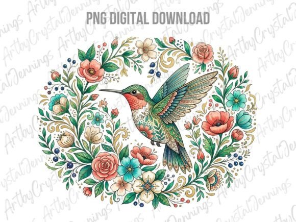 Download Floral Folk Art Hummingbird PNG - Png Collection
