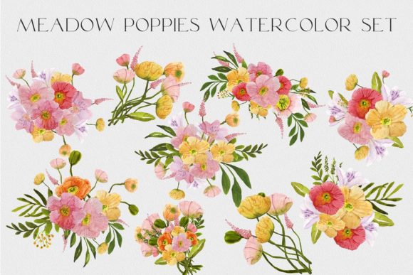 Download Watercolor Set Flower Meadow Poppies Png - Png Collection
