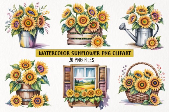 Download Watercolor Sunflower PNG Clipart Bundle - Png Collection