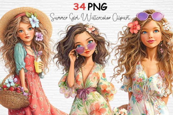 Download Summer Girl Watercolor Clipart PNG - Premium Resources