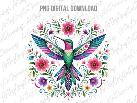 Download Colorful Folk Art Hummingbird PNG - Png Collection